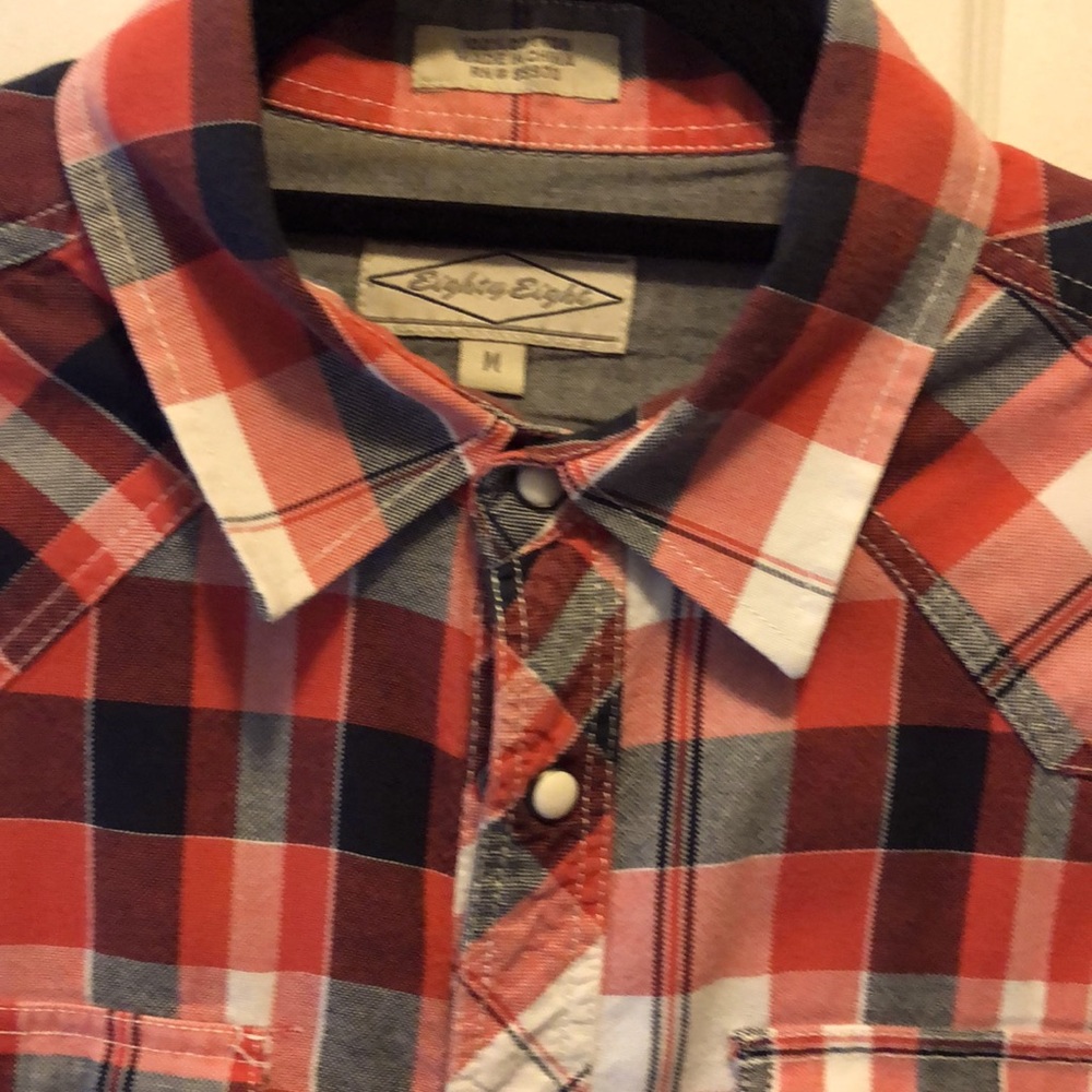 Men’s medium patchwork plaid button down